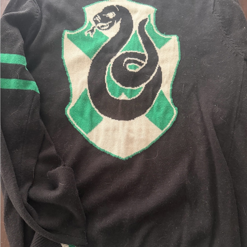 Black V-Neck Cardigan with Green Stripe Accents - Picture 3 of 3